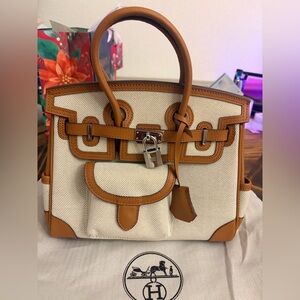 H Birkin 22 cm Cargo bag Ecru-Beige Toile canvas Gold Swift leather PHW